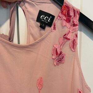 ECI Blush Pink Sleeveless lined Dress with Pink Floral Embroidery